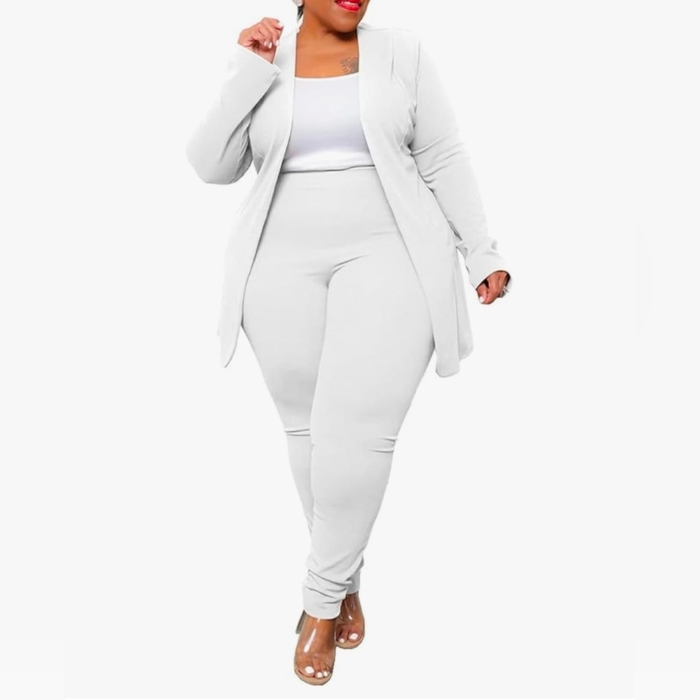 Women's White 2 Piece Pants & Blazer Set
